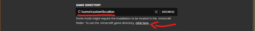 Beispiel für ein geändertes Game Directory, das verhindern kann, dass Fabric deine Mods findet