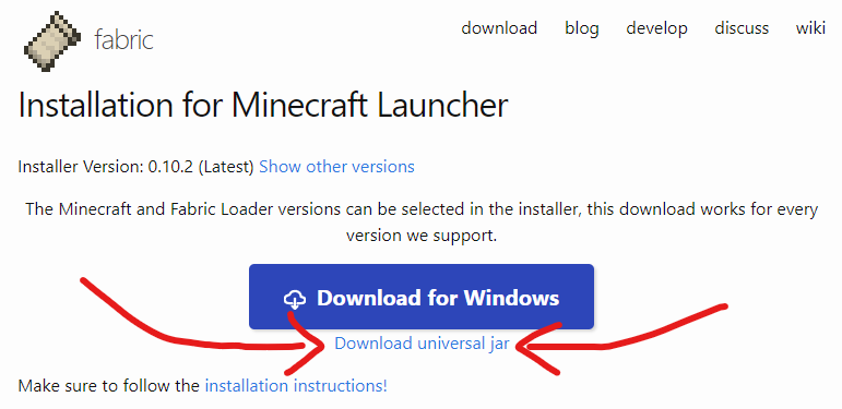 Fabric installer download instructions