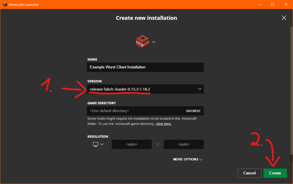 how to manually create a Fabric Loader installation in the Minecraft launcher