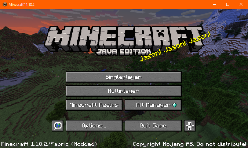 Minecraft 1.18.2 title screen with Wurst 7 installed
