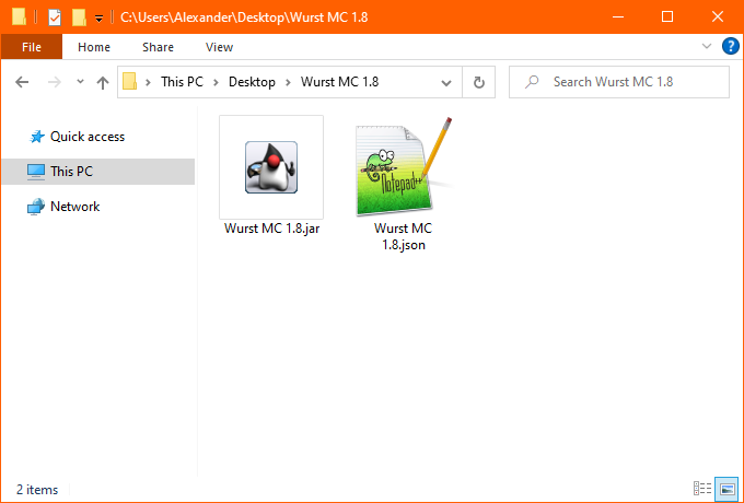 A screenshot of the temporary folder created by the Wurst 6 installer